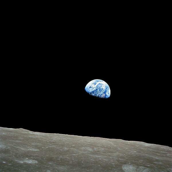 "Colour photograph of the Earth rising above the Moon's horizon. Taken during the Apollo 8 mission, 1968"