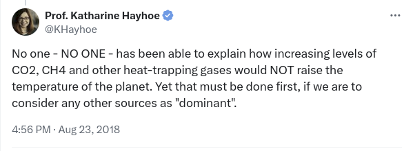 Screenshot of tweet by Katharine Hayhoe from 23-08-2018